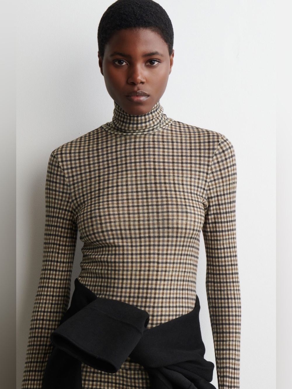 COS NWOT Plaid MERINO WOOL TURTLENECK TOP old money quiet luxury academia Large
